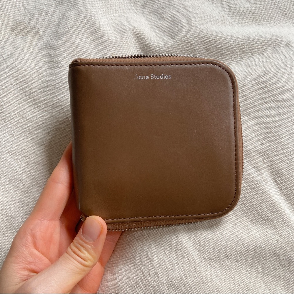 Acne bifold zip wallet in brown leather